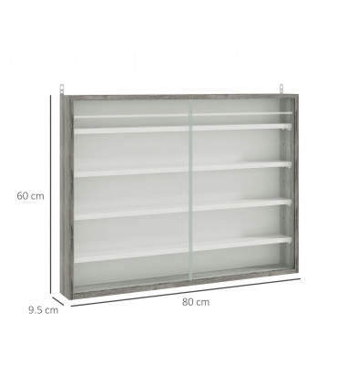HOMCOM 5-Tier Wall Display Shelf Unit Cabinet w/ Shelves Glass Doors Grey Wood