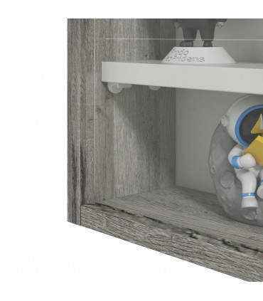 HOMCOM 5-Tier Wall Display Shelf Unit Cabinet w/ Shelves Glass Doors Grey Wood