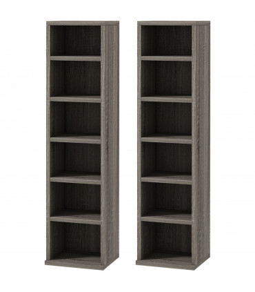HOMCOM Set of 2 CD Media Display Shelf Unit Tower Rack Adjustable, Mocha Wood
