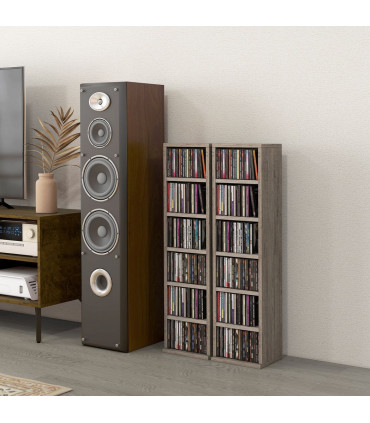HOMCOM Set of 2 CD Media Display Shelf Unit Tower Rack Adjustable, Mocha Wood