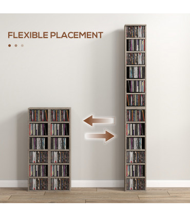 HOMCOM Set of 2 CD Media Display Shelf Unit Tower Rack Adjustable, Mocha Wood