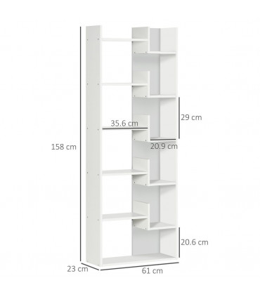 HOMCOM 6-Tier Bookshelf Freestanding Decorative Storage Shelves for Home White
