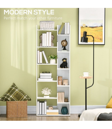 HOMCOM 6-Tier Bookshelf Freestanding Decorative Storage Shelves for Home White