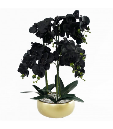 60cm Orchid Artificial Black - Gold Ceramic Planter