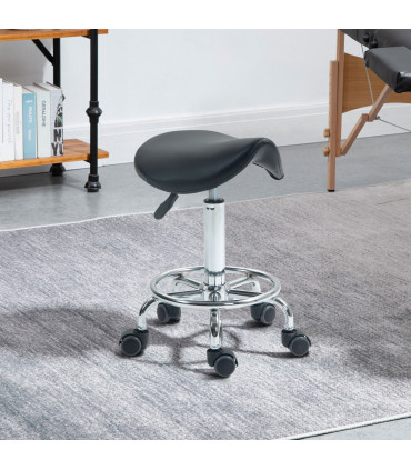 HOMCOM Saddle Chair, Rolling Salon Stool for Massage Spa Clinic Beauty, Black