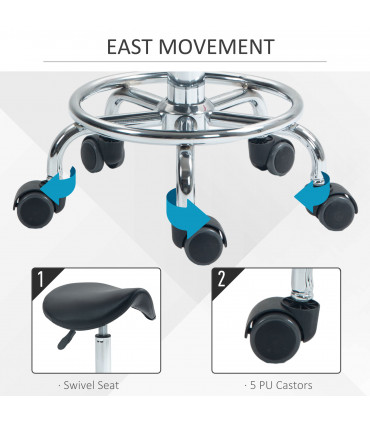 HOMCOM Saddle Chair, Rolling Salon Stool for Massage Spa Clinic Beauty, Black