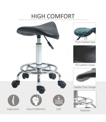 HOMCOM Saddle Chair, Rolling Salon Stool for Massage Spa Clinic Beauty, Black