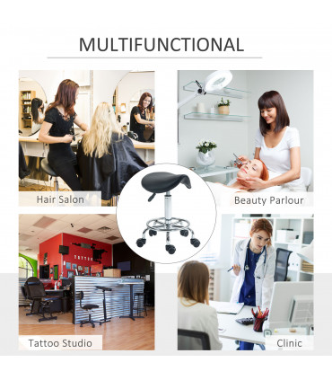 HOMCOM Saddle Chair, Rolling Salon Stool for Massage Spa Clinic Beauty, Black