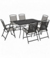 Outsunny 7 Pieces Garden Table and Chairs with Tempered Glass Top Grey