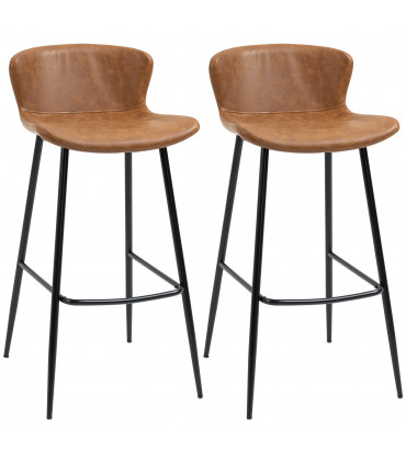 HOMCOM Bar Stools Set of 2, PU Leather Bar Chairs with Back and Steel Legs