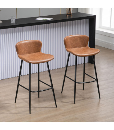 HOMCOM Bar Stools Set of 2, PU Leather Bar Chairs with Back and Steel Legs