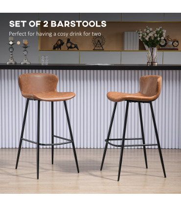 HOMCOM Bar Stools Set of 2, PU Leather Bar Chairs with Back and Steel Legs