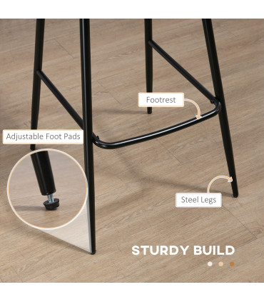 HOMCOM Bar Stools Set of 2, PU Leather Bar Chairs with Back and Steel Legs