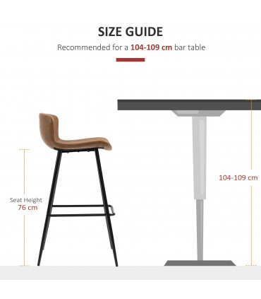 HOMCOM Bar Stools Set of 2, PU Leather Bar Chairs with Back and Steel Legs