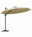 Outsunny 3(m) Solar LED Cantilever Parasol Adjustable Garden Umbrella Khaki