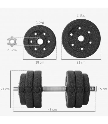 HOMCOM 30KG Adjustable Dumbbells Weight Set Hand Weight for Body Fitness