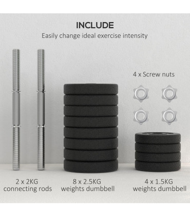 HOMCOM 30KG Adjustable Dumbbells Weight Set Hand Weight for Body Fitness