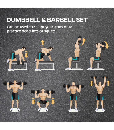 HOMCOM 30kg Adjustable 2 IN 1 Barbell Dumbbells Weight Set for Body Fitness