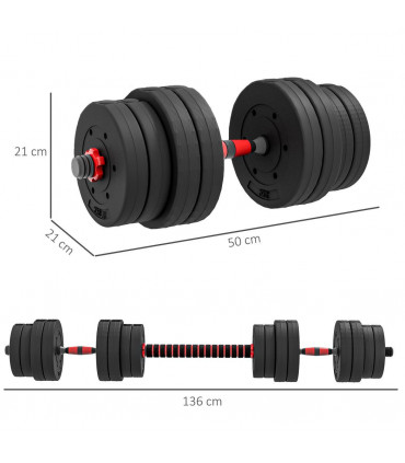 HOMCOM 30kg Adjustable 2 IN 1 Barbell Dumbbells Weight Set for Body Fitness