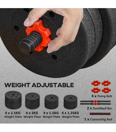 HOMCOM 30kg Adjustable 2 IN 1 Barbell Dumbbells Weight Set for Body Fitness