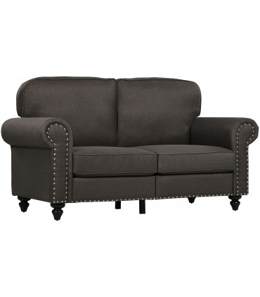 HOMCOM 2 Seater Sofa for Living Room, with Nailhead Trim, Dark Brown