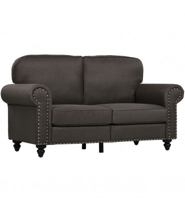 HOMCOM 2 Seater Sofa for Living Room, with Nailhead Trim, Dark Brown