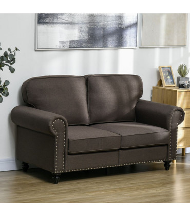 HOMCOM 2 Seater Sofa for Living Room, with Nailhead Trim, Dark Brown