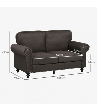 HOMCOM 2 Seater Sofa for Living Room, with Nailhead Trim, Dark Brown
