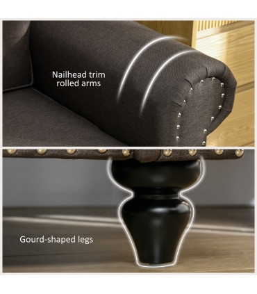 HOMCOM 2 Seater Sofa for Living Room, with Nailhead Trim, Dark Brown