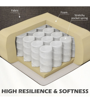 HOMCOM 2 Seater Sofa for Living Room, with Nailhead Trim, Dark Brown