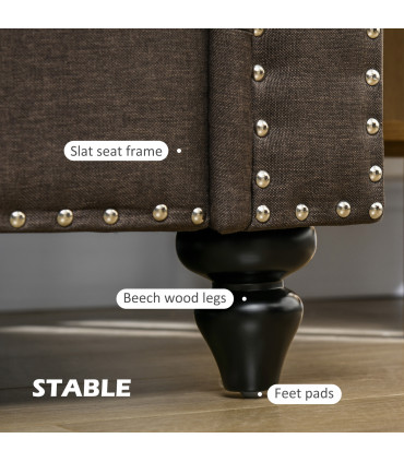 HOMCOM 2 Seater Sofa for Living Room, with Nailhead Trim, Dark Brown