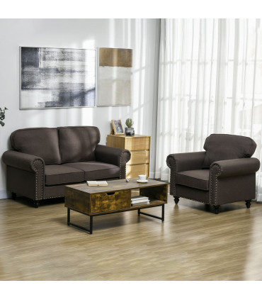 HOMCOM 2 Seater Sofa for Living Room, with Nailhead Trim, Dark Brown