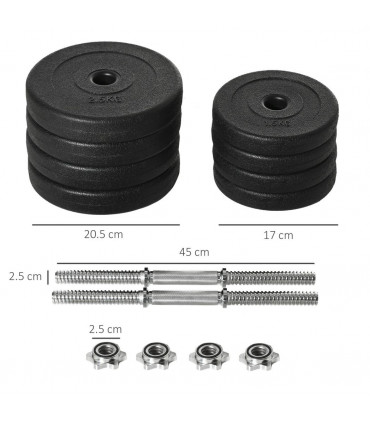 HOMCOM 20KG Adjustable Dumbbells Weight Set Hand Weight for Body Fitness