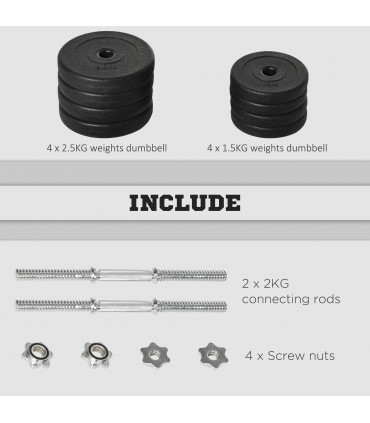 HOMCOM 20KG Adjustable Dumbbells Weight Set Hand Weight for Body Fitness