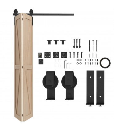 HOMCOM 4FT/122CM Bi-Folding Sliding Barn Door Hardware Kit Sliding Door Kit