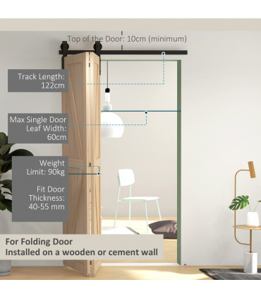 HOMCOM 4FT/122CM Bi-Folding Sliding Barn Door Hardware Kit Sliding Door Kit