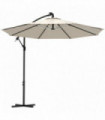 Outsunny 3(m) LED Patio Banana Umbrella Cantilever Parasol w/ Crank, Beige