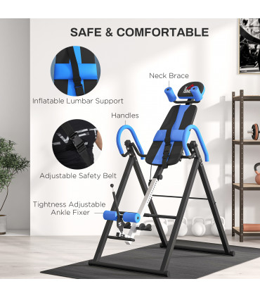 HOMCOM Adjustable Gravity Inversion Table with Safety Belt, Blue