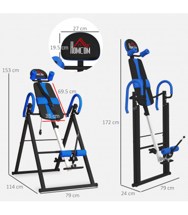 HOMCOM Adjustable Gravity Inversion Table with Safety Belt, Blue