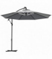 Outsunny 3(m) LED Patio Banana Umbrella Cantilever Parasol w/ Crank, Grey