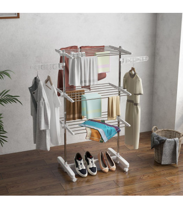HOMCOM 3 Layer Folding Cloth Hanger Stand Towel Hanging Dryer Rack Holding Airer