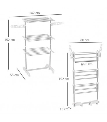 HOMCOM 3 Layer Folding Cloth Hanger Stand Towel Hanging Dryer Rack Holding Airer