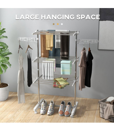 HOMCOM 3 Layer Folding Cloth Hanger Stand Towel Hanging Dryer Rack Holding Airer