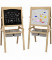 AIYAPLAY 3 in 1 Kids Easel with Paper Roll, Storage Baskets - Natural