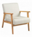 HOMCOM Modern Fabric Accent Chair w/ Rubber Wood Legs Padded Cushion Cream