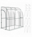 Outsunny 214x118x212cm Walk-In Lean to Wall Tunnel Plastic Greenhouse with Doors