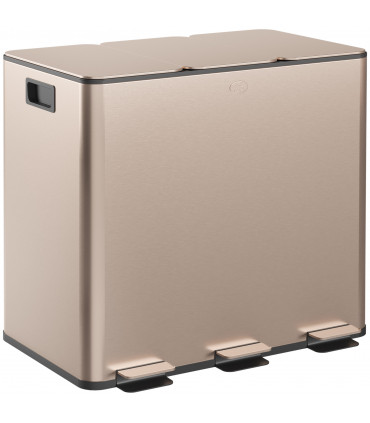 HOMCOM 3 x 15L Triple Kitchen Bin Pedal Bin for Recycling and Waste, Gold Tone