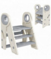 AIYAPLAY Toddler Tower, Foldable & Adjustable, with Handle, Non-Slip, Grey