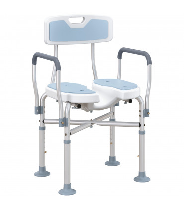 HOMCOM Padded Bath Chair with Slotted Seat and Adjustable Height, Light Blue