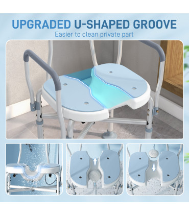 HOMCOM Padded Bath Chair with Slotted Seat and Adjustable Height, Light Blue